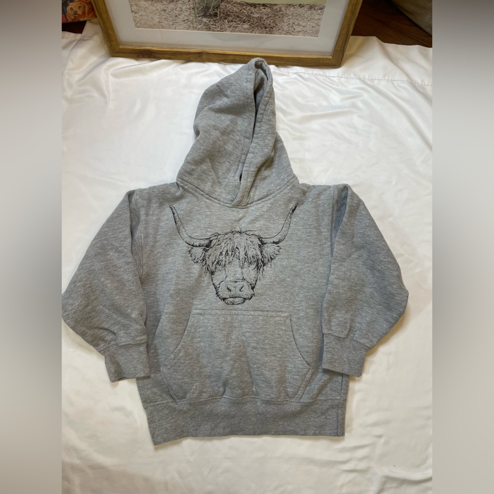 Girls Smart Blanks size small gray highlander cow hoodie